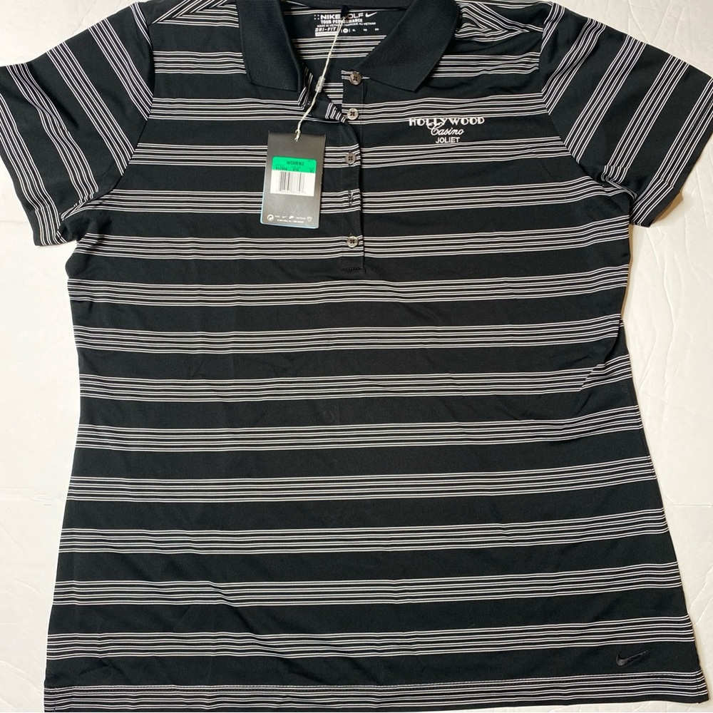 Hollywood Casino Joliet Nike Golf NWT Polo Shirt Black White Stripes XL  Women